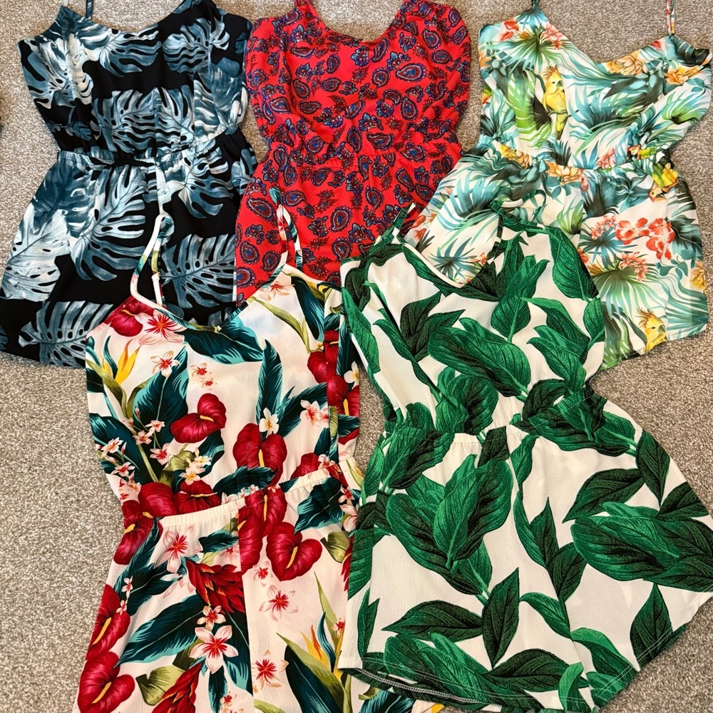 Vibrant Floral and Leaf Print Dresses